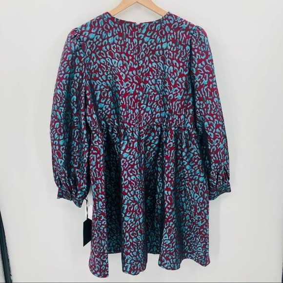 HALOGEN X ATLANTIC-PACIFIC Leopard Print Brocade Teal Maroon Dress Sz Small NEW - Picture 8 of 11
